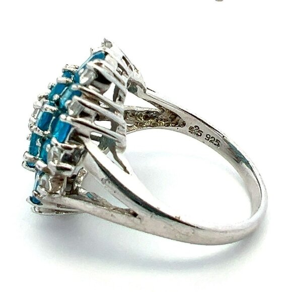 Designer Sterling Silver, Clear & Blue Cubic Zirconia Size 8‎ Cocktail Ring! 58 - Picture 5 of 6